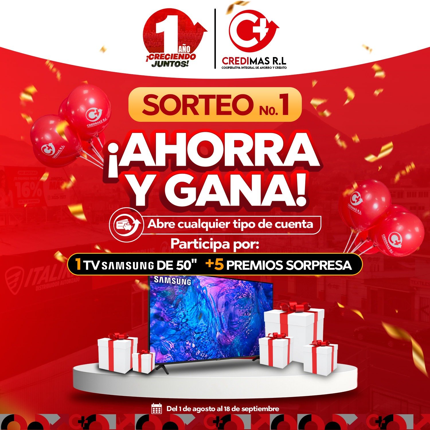 Afiche Oficial Sorteo 1 - ¡Ahorra y Gana! Abre cualquier cuenta y gana TV Samsung 50 pulgadas