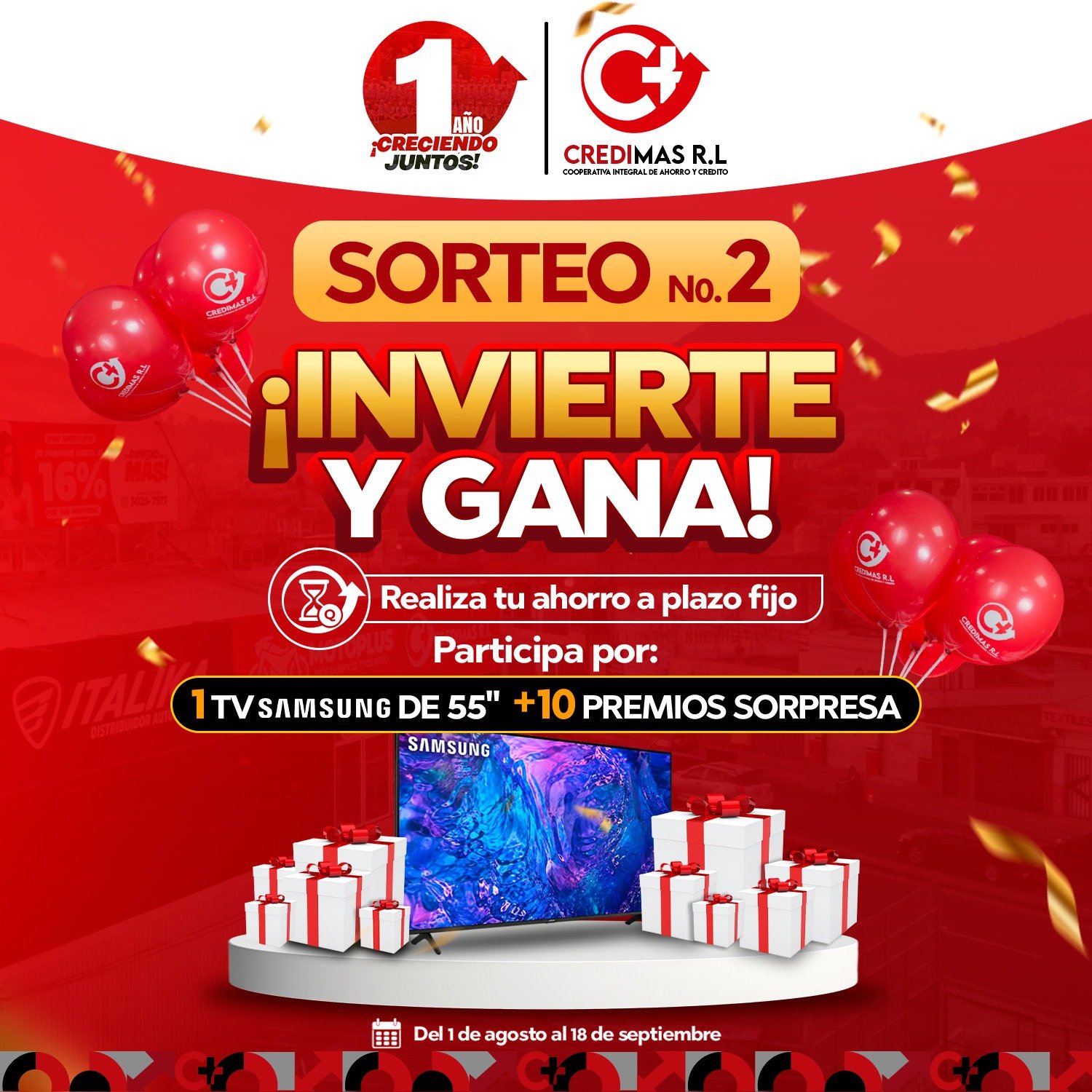 Afiche Oficial Sorteo 2 - ¡Invierte y Gana! Plazo fijo y gana TV Samsung 55 pulgadas